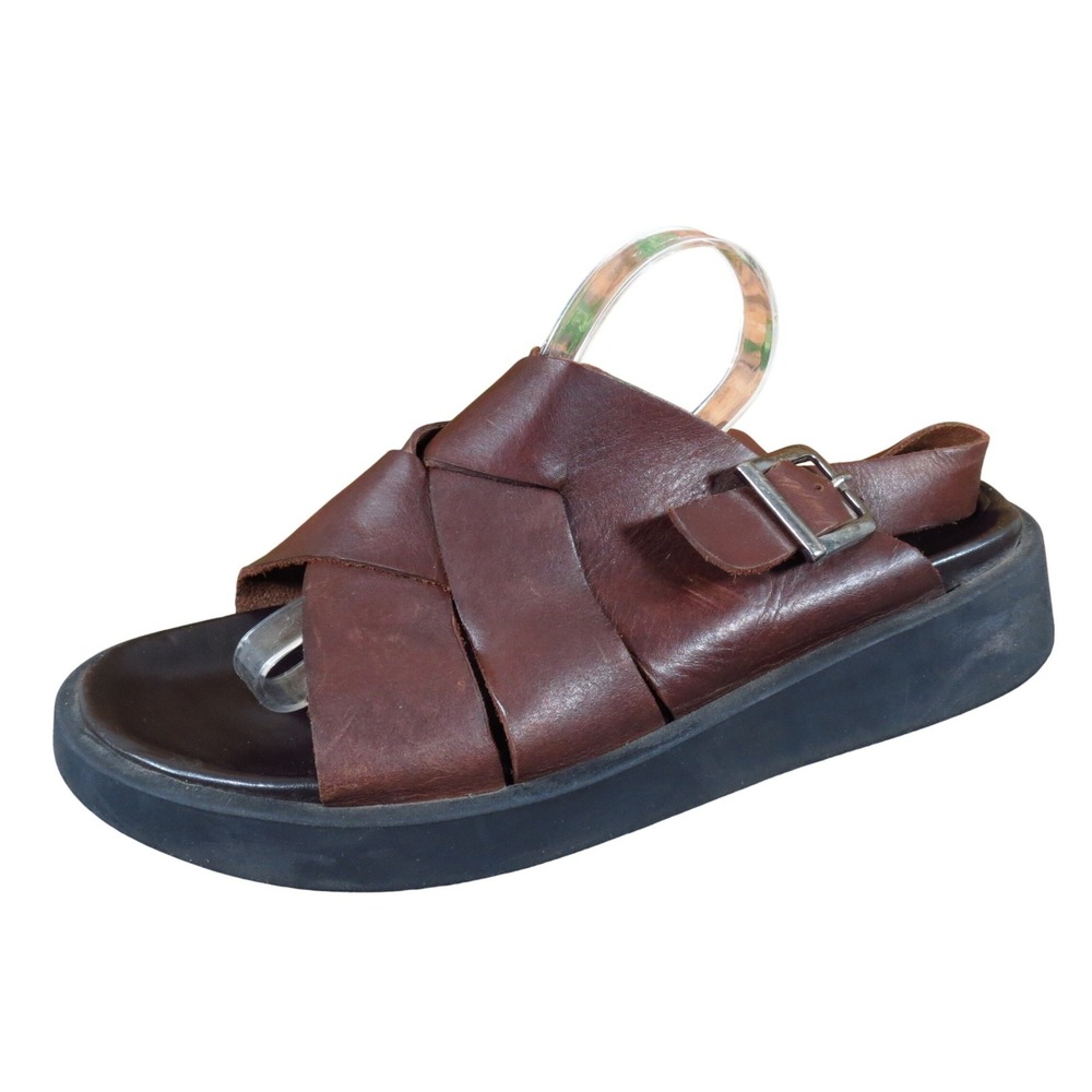 Quo Vadis Criss-Cross Men‎ Sandal Size 46 Casual Comfort Brown Leather Platform